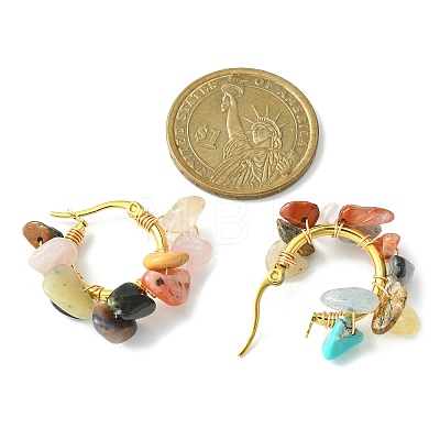 Natural Gemstone Chips Braided Hoop Earrings EJEW-JE04940-10-1