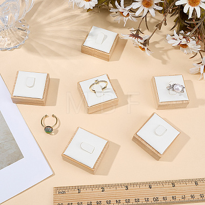 6Pcs Bamboo Single Ring Display Stands with PU Leather/Velvet Mat RDIS-CL0001-01A-1