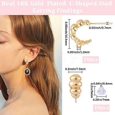 10Pcs Brass Stud Earring Findings KK-BBC0023-22-1