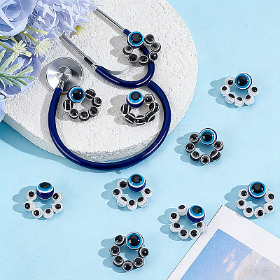 10Pcs 2 Colors Evil Eye Resin Stethoscope Pendant Decorations HJEW-ME00155-1