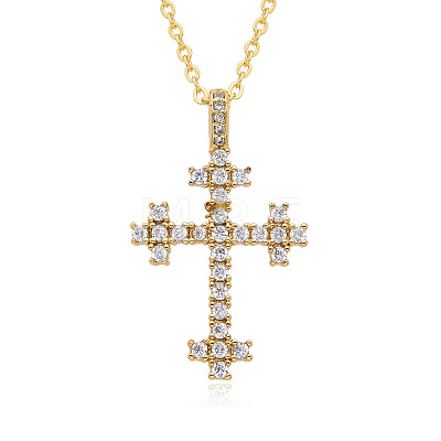 Brass Micro Pave Clear Cubic Zirconia Cross Pendant Necklaces FS-WG8523C-06-1