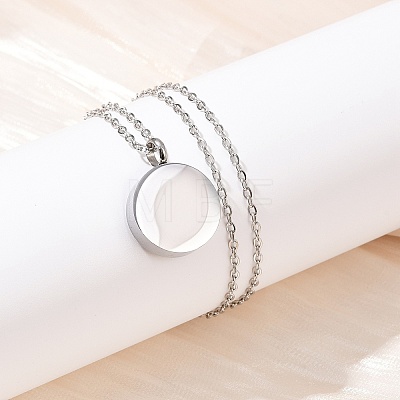 304 Stainless Steel Flat Round Pendant Pet Urn Ashes Necklaces NJEW-S455-01P-1