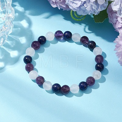 Round Natural Lapis Lazuli Beads Stretch Bracelets for Women BJEW-TA00568-03-1