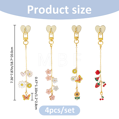 4Pcs Flower Fruit Butterfly Heart Alloy Enamel Mobile Phone Cover Decoration HJEW-FH00272-1