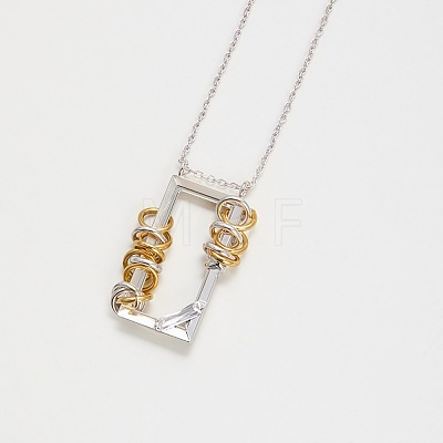 304 Stainless Steel Rectangle Frame with Ring Pendant Necklaces for Women FS-WG90439-01-1