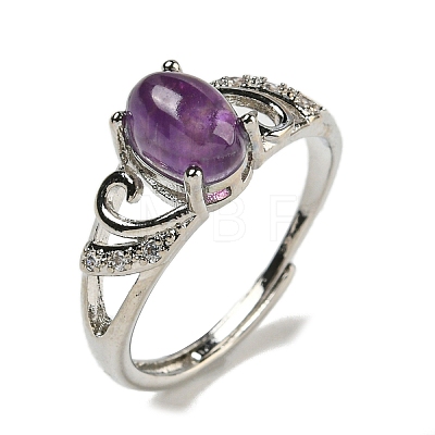 Oval Natural Amethyst Adjustable Rings RJEW-Q818-01P-03B-1