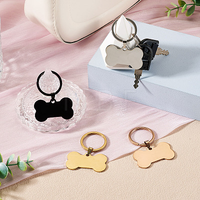 4Pcs 4 Colors Stainless Steel Bone Keychains KEYC-TA0004-80A-1