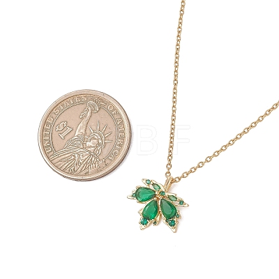 Brass Pave Cubic Zirconia Maple Leaf Pendant 304 Stainless Steel Cable Chain Necklaces for Women NJEW-JN05901-02-1