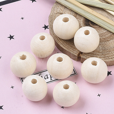 Natural Unfinished Wood Beads WOOD-S651-A30mm-LF-1