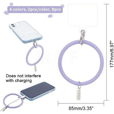 8Pcs 4 Colors Silicone Loop Phone Lanyard KEYC-CA0001-24-1