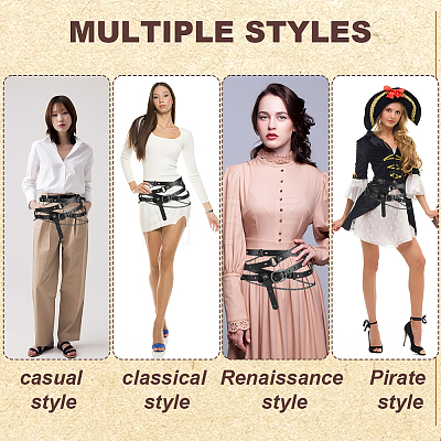 Medieval PU Leather Waist Belts with Alloy Chains Tassel AJEW-WH0709-227B-1
