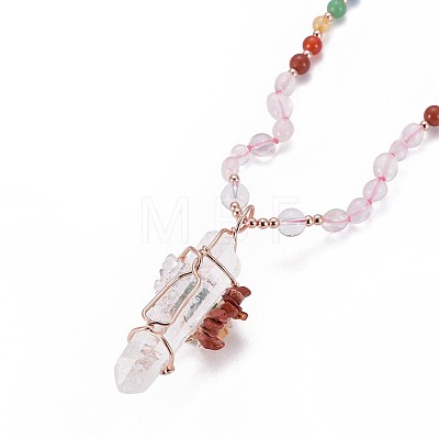 Natural Rose Quartz Bead Pendant Necklaces NJEW-K116-A04-1