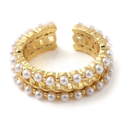 Curb Chain Brass Open Cuff Rings for Women RJEW-Z070-03G-1