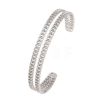 Hollow 304 Stainless Steel Open Cuff Bangles for Women BJEW-F547-02P-1
