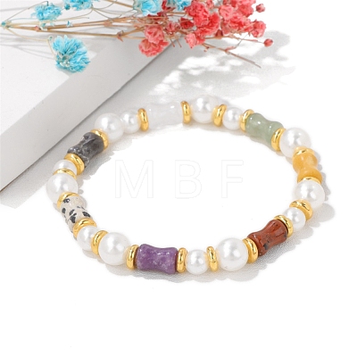 Bamboo Natural Mixed Gemstone Bead Stretch Bracelets PW-WGA2F67-01-1