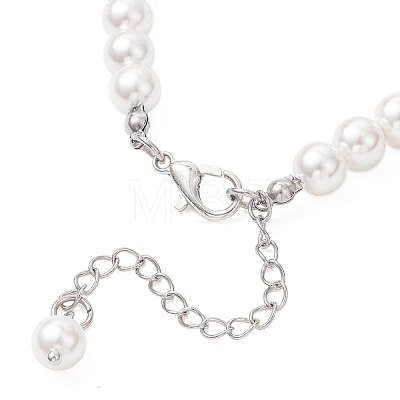 Round Shell Pearl & Brass Rhinestone Beaded Bracelet for Women BJEW-JB12871-1