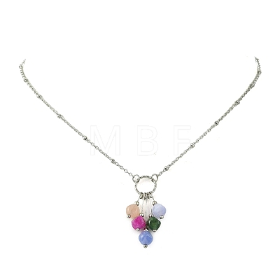 Natural Multicolor Tourmaline Dice Beaded Tassel Pendant 304 Stainless Steel Satellite Chain Necklaces for Women NJEW-JN06450-02-1