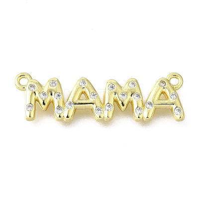 Mother's Day Brass Micro Pave Clear Cubic Zirconia Word Mama Connector Charms KK-V007-36G-1