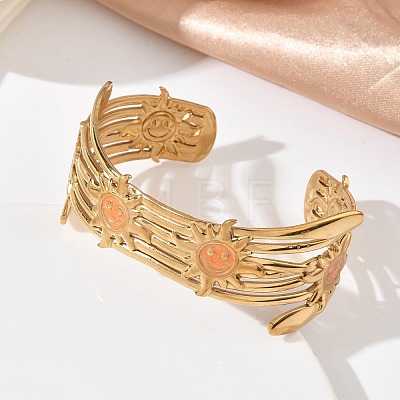 304 Stainless Steel Enamel Cuff Open Bangles for Women BJEW-F542-01G-04-1