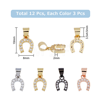 12Pcs 4 Colors Brass Micro Pave Clear Cubic Zirconia Charms KK-DC0003-84-1