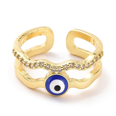 Enamel Evil Eye Open Cuff Ring with Clear Cubic Zirconia RJEW-A007-05LG-1