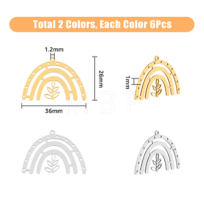 12Pcs 2 Colors 304 Stainless Steel Pendants STAS-DC0011-67-1