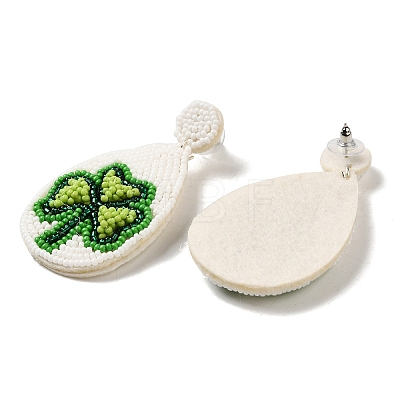 Saint Patrick's Day Glass Seed Beaded Dangle Stud Earrings EJEW-F327-01B-1