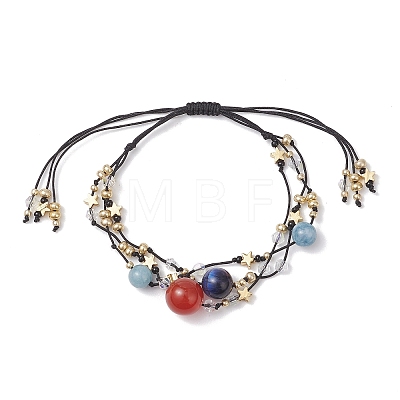 Natural Carnelian & Tiger Eye & Blue Quartz & Nylon Thread Adjustable Multi-strand Bracelets BJEW-MZ00238-02-1