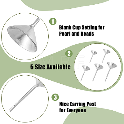 DICOSMETIC 500Pcs 5 Size 304 Stainless Steel Post Stud Earring Settings STAS-DC0014-77-1