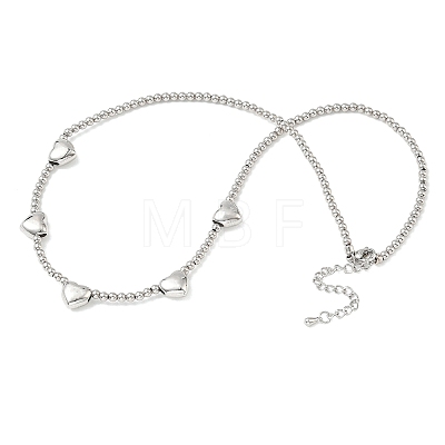 Brass Round Heart Beaded Necklaces NJEW-Z120-01P-1