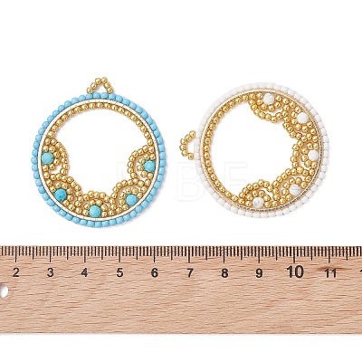 4Pcs Natural Gemstone & Glass Seed Beaded Pendants PALLOY-MZ01268-1
