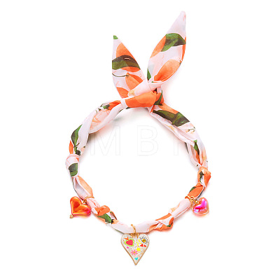 Printed Cloth Scarf Necklaces with Zinc Alloy & Resin Heart Pendants FS-WG7AF07-02-1