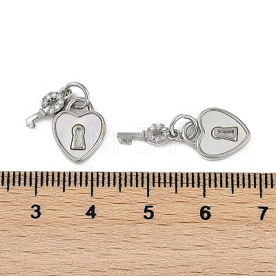 Brass Pave Natural Shell Heart Lock Charms KK-Z078-21P-1