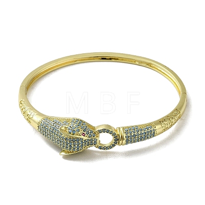 Brass Pave Cadet Blue & Orchid Cubic Zirconia Leopard Hinged Bangle for Women BJEW-K246-21B-G-1