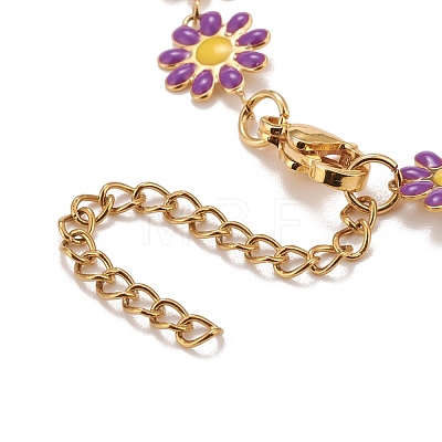 Enamel Daisy Link Chain Necklace NJEW-P220-01G-02-1