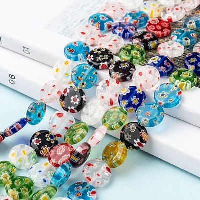Flat Round Handmade Millefiori Glass Beads Strands LK-R004-62-1