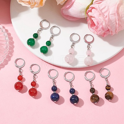 Round Natural Gemstone Dangle Earrings EJEW-JE05536-1