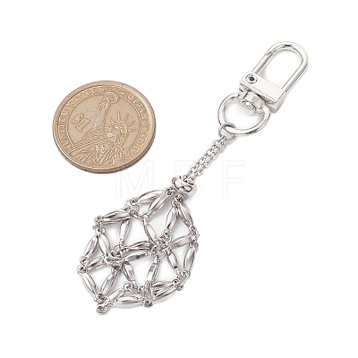 304 Stainless Steel Macrame Chain Pouch Empty Stone Holder Pendant Decoration HJEW-JM02077-1