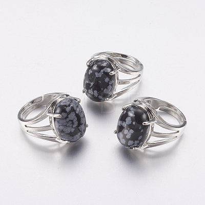 Natural Snowflake Obsidian Wide Band Finger Rings RJEW-K224-A08-1