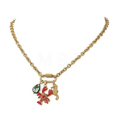 Ocean Brass Enamel Red Lobster Pendants 304 Stainless Steel Cable Chain Necklaces for Women NJEW-JN06483-02-1