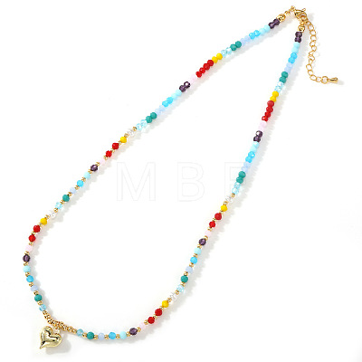 Beach Colorful Glass Beaded Alloy Heart Pendant Necklaces for Women NM2683-1