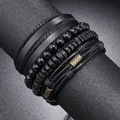 4Pcs 4 Style Adjustable Braided Imitation Leather Cord Bracelets Set BJEW-F458-07-1
