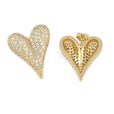 Heart Clear Cubic Zirconia Stud Earrings EJEW-S235-02G-1