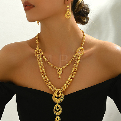 Vintage Middle Eastern Alloy Hollow Teardrop Earrings & Necklaces Sets for Women OS1122-1