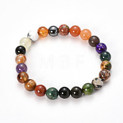 Natural & Synthetic Mixed Stone Beaded Stretch Bracelets BJEW-Q692-62-8mm-1