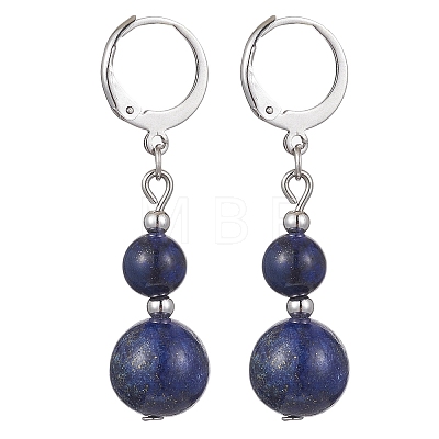 Round Natural Lapis Lazuli Dangle Earrings EJEW-JE05536-05-1