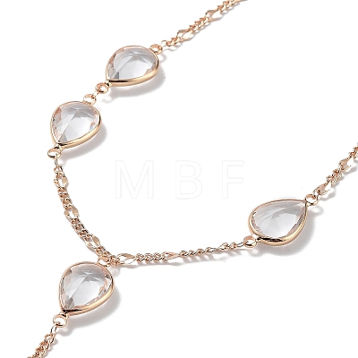 Glass Teardrop Lariat Necklaces with Brass Figaro Chains NJEW-A015-14KCG-1