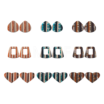 Beadthoven 18Pcs 9 Style Resin & Walnut Wood Pendants RESI-BT0001-21-1