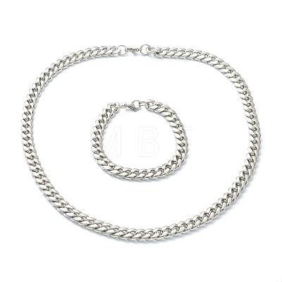304 Stainless Steel Cuban Link Chain Bracelets & Necklaces Jewelry Sets SJEW-B019-03C-P-1