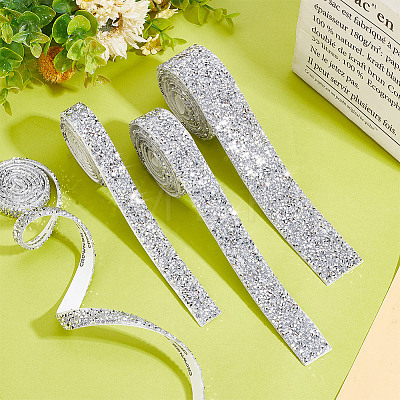 GOMAKERER 4 Yards 4 Styles Glitter Resin Hotfix Rhinestone(Hot Melt Adhesive On The Back) DIY-GO0001-99-1